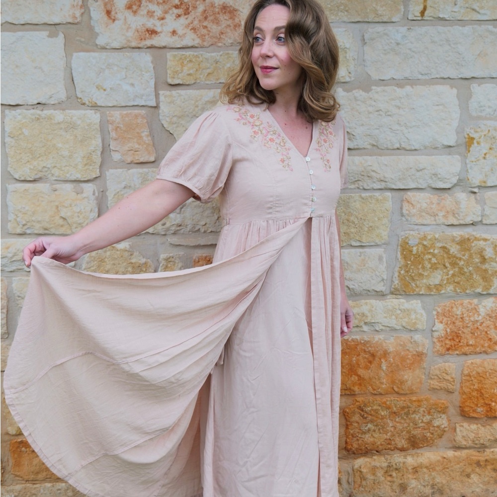 April Cornell Pink Flutter Sleeve Maxi Dress